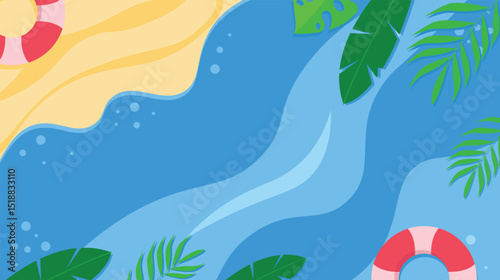 Summer Beach Scene with Ocean Waves and Palm Leaves background