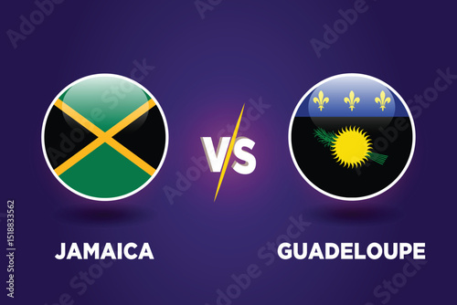 Jamaica vs Guadeloupe Soccer match concept. Graphic soccer template. Rival flags of both teams with football shape. JM VS GP football match. 
