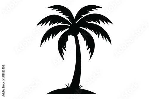 Black Silhouette of Palm Tree on a Small Island Vector Illustration