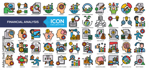 Financial Analysis Lineal Color Icon Collection