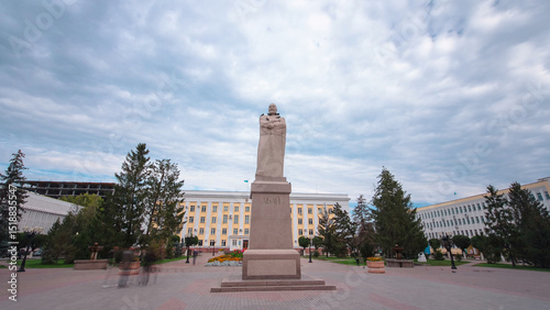 Monument to Abai in Uralsk timelapse hyperlapse.