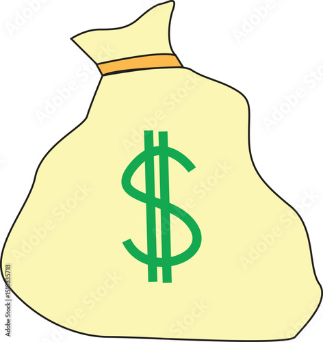Money Bag Vector Illustration with Dollar Sign – Financial Icon for Business, Banking, Investment, and Economic Concepts
