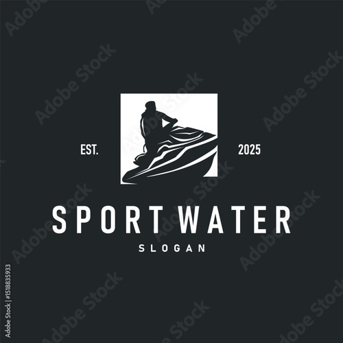 water sport jet ski logo design extreme ocean sport with simple concept black silhouette and vintage retro water racing illustration template symbol