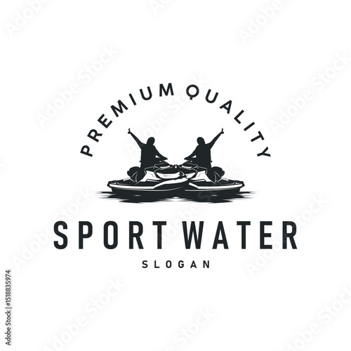 water sport jet ski logo design extreme ocean sport with simple concept black silhouette and vintage retro water racing illustration template symbol