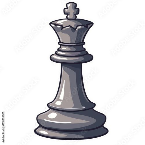 Artistic Digital Illustration of a Chess King Piece with a White Outline on Black Background