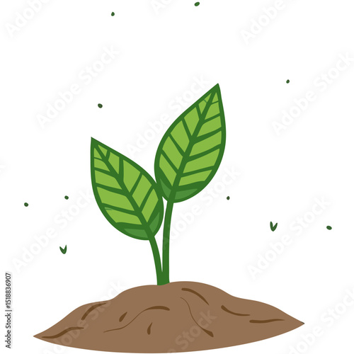 Illustration of a Young Plant Sprouting from the Soil with a Black Background