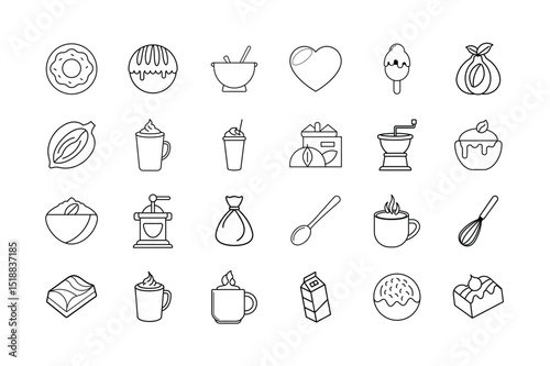 Cocoa, Chocolate, and Sweets Line Icon Set