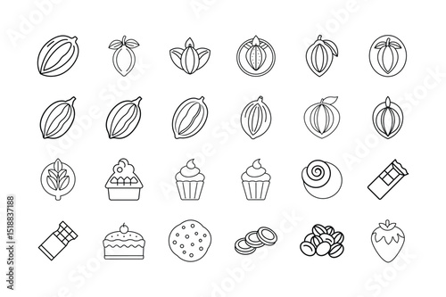 Cocoa, Chocolate, and Sweets Line Icon Set