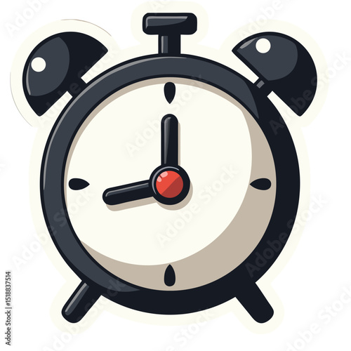 Cartoon alarm clock illustration indicating punctuality and time management on a black background