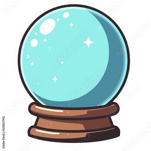 Illustration of a magic crystal ball used for fortune telling against black background