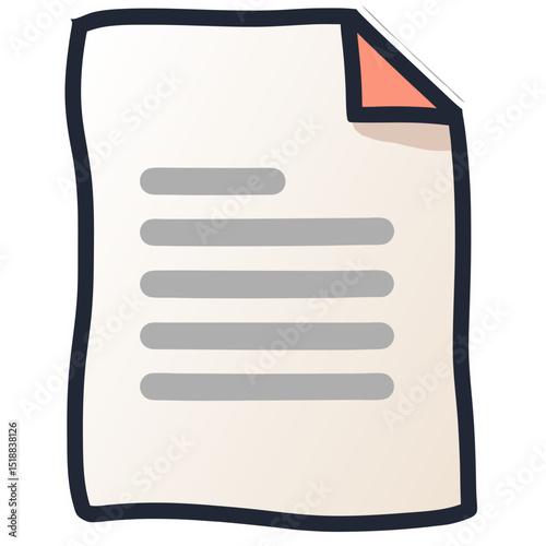 Cartoon illustration of a document with lines, with a bent corner on a black background