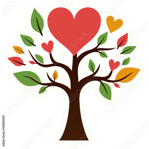 Creative Illustration of a Heart-Shaped Tree Representing Love and Growth Symbolism