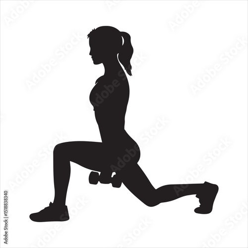 Female Silhouette Performing Lunge with Dumbbells - Fitness & Exercise Icon
