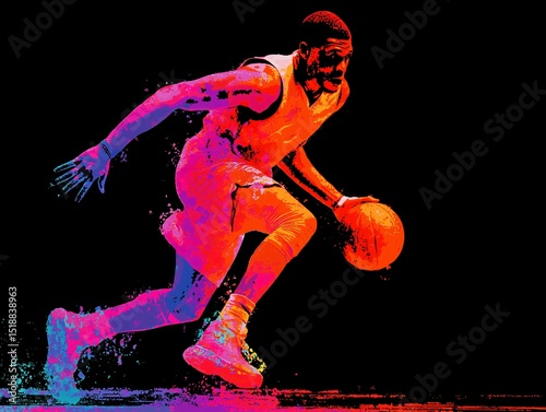 a basketball player in action with colorful movement