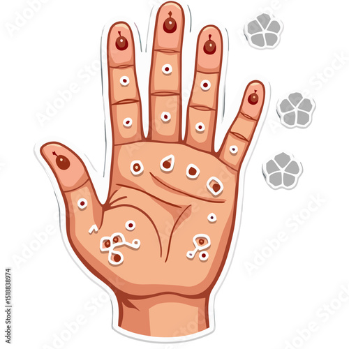 An illustrative depiction of acupuncture points and floral illustrations on a hand