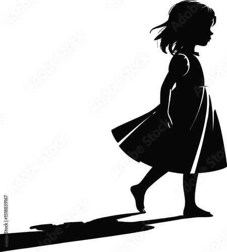 Little girl silhouette walking in sunlight peaceful child innocence shadow play minimalist art