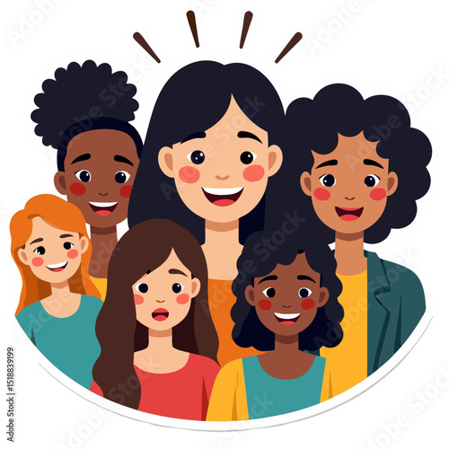 Illustration of a Diverse Group of Smiling Women Representing Community and Togetherness