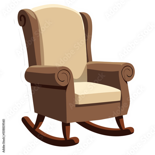 Cartoon Illustration of a Comfortable Brown Rocking Chair on Isolated Black Background