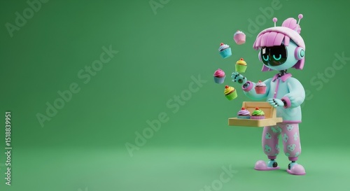 Futuristic Alien with Neon Mask 3D Cartoon Style