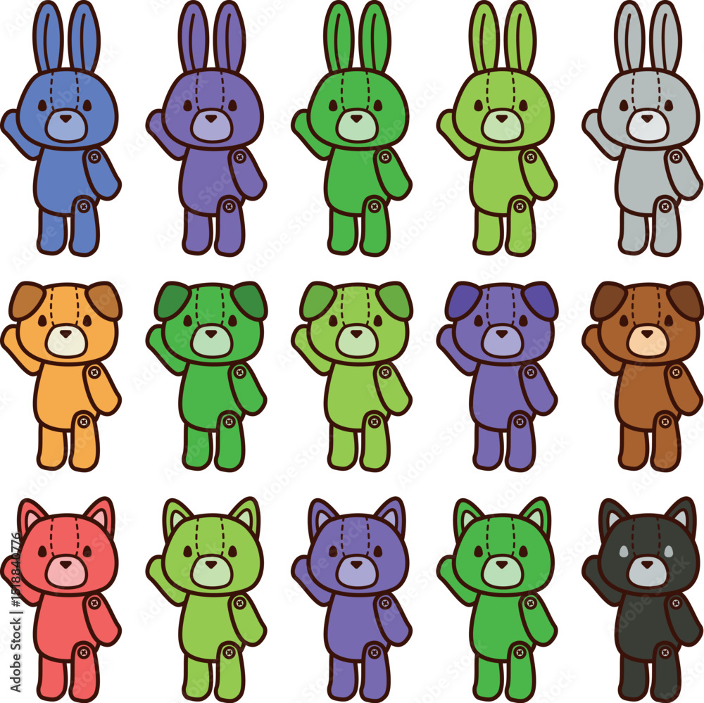 Obraz premium Adorable zoo plush toy set, Cute Animals / 愛らしい動物園のぬいぐるみセット 可愛いアニマル