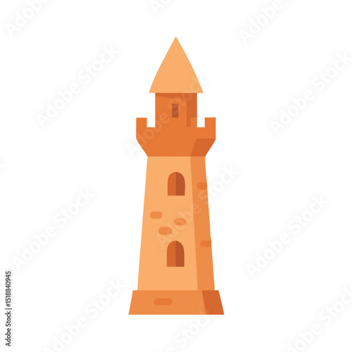 Ancient Medieval Stone Tower with Conical Roof Flat Illustration