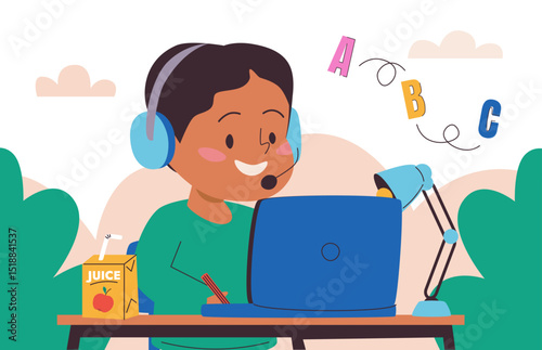 Back to School Scene Online Learning for Kids.