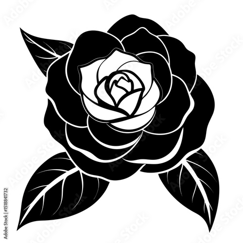 Pencil Sketch Black and White Carnation with Leaves