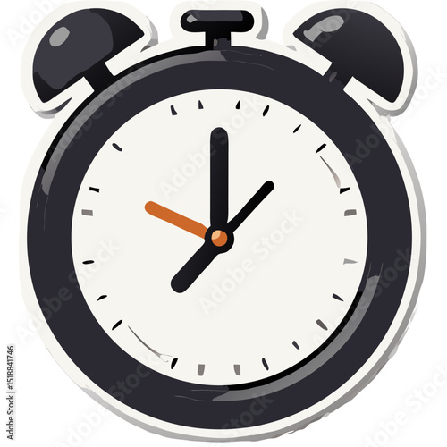 Illustration of a Classic Alarm Clock with Black and White Color Scheme on Black Background