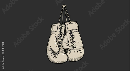Hanging old brown leather boxing gloves vector illustration