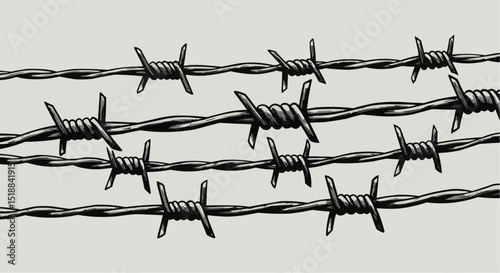 Rusty barbed wire forms a sharp security barrier 
