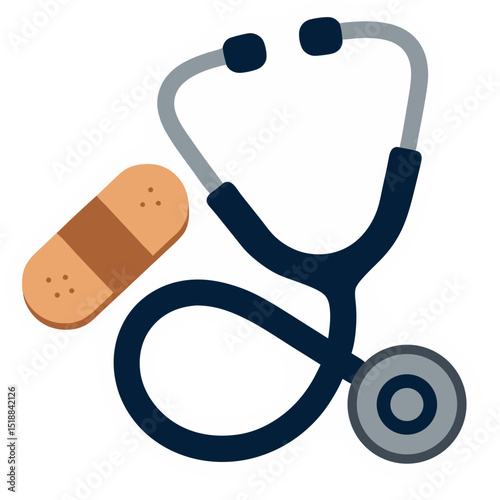Medical stethoscope and bandage illustration representing healthcare and medicine concepts