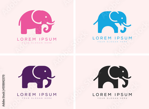 set of elephants in different colors