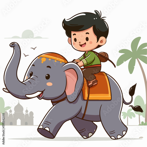 vector illustration of a child riding an elephant