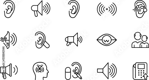 hearing aid line color icon set  hearing problem v.eps