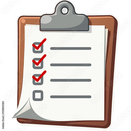 Cartoon illustration of a checklist on a clipboard, perfect for tasks and organization