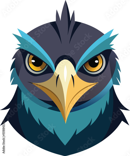 Cartoon illustration of a fierce hawk head with intense staring eyes and sharp beak