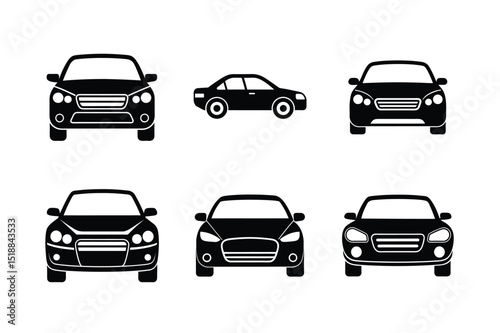 Car Front View Silhouette and Outline Icon Set