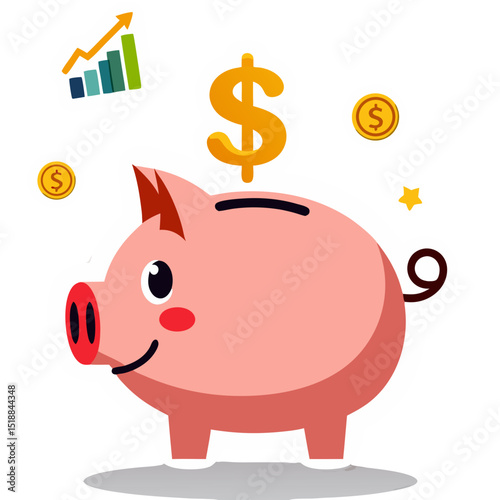 Cute Piggy Bank with Dollar Symbol Showing Financial Growth and Savings Concept
