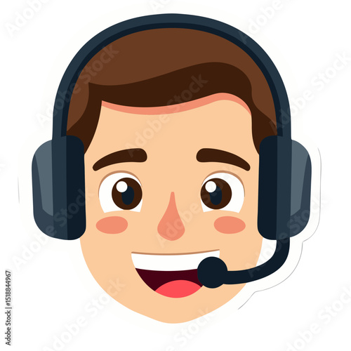 Cartoon character with headphones and microphone, ideal for customer support and assistance