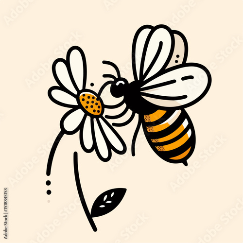 vector illustration of a bee sucking flower nectar