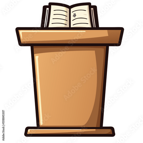 Illustration of a cartoon lectern with an open book for educational or religious themes