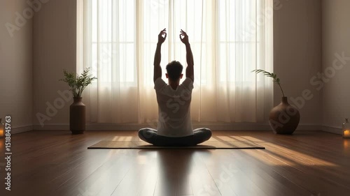 Peaceful Meditation Practice, Man Finding Inner Peace Through Yoga and Mindfulness at Home