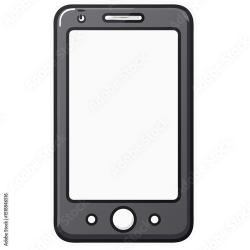 Simple Cartoon Illustration of a Smartphone with a Blank White Screen on a Black Background