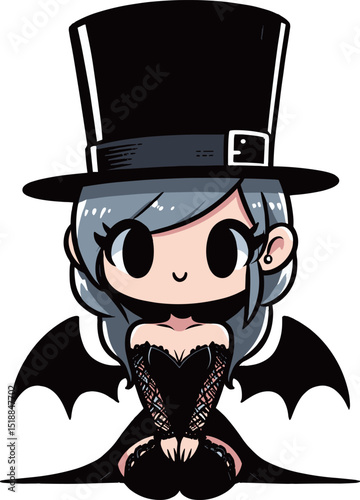 シルクハットの女性の吸血鬼のイラスト