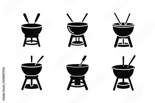 Fondue Pot Silhouette Icon Set