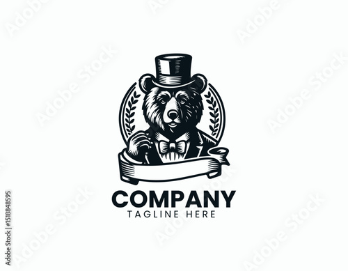 Friendly Mr Bear Charming Animal Mascot Cute Illustration Vector Logo Design
