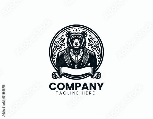 Friendly Mr Bear Charming Animal Mascot Cute Illustration Vector Logo Design