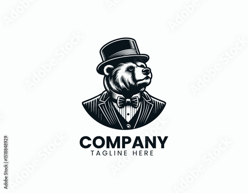 Friendly Mr Bear Charming Animal Mascot Cute Illustration Vector Logo Design