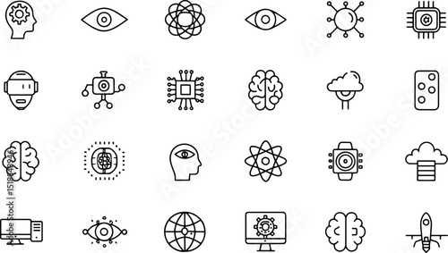 artificial intelligence line icon set  set of 30 o.eps