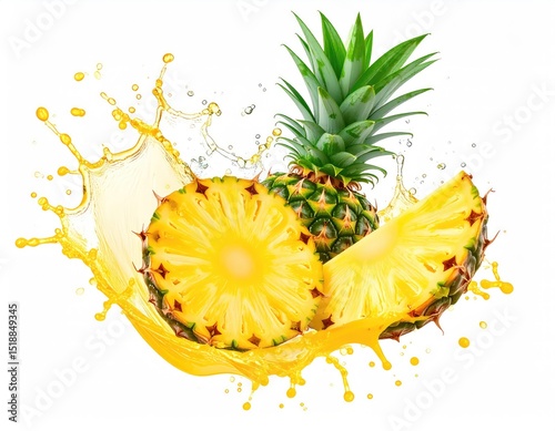 Juicy Pineapple Splash: Vibrant Tropical Fruit in a Sunny Burst
